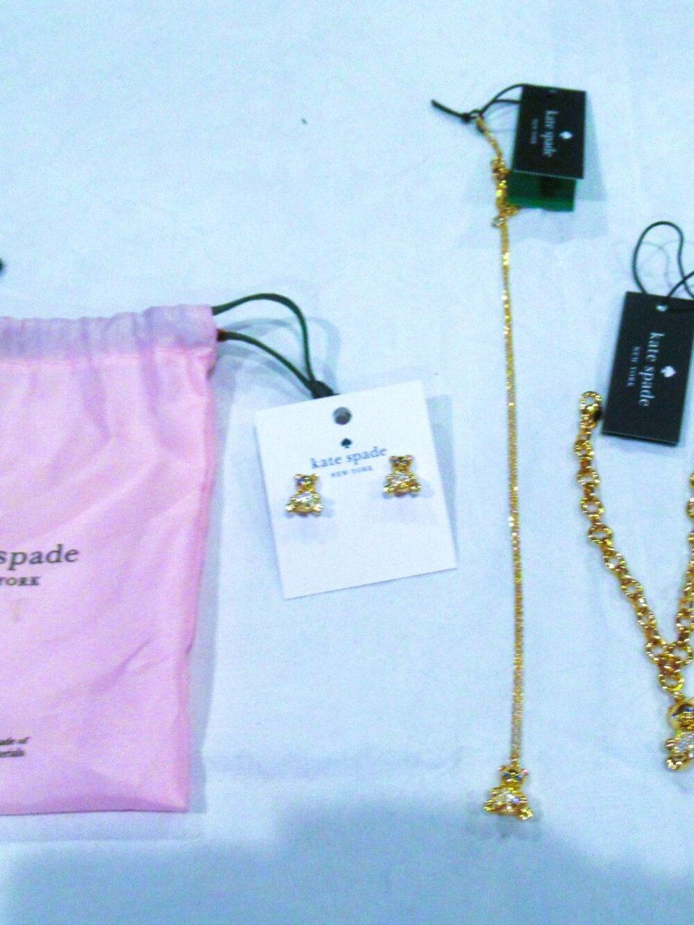 Kate Spade bears necklace, earrings, bracelet, all new with tags